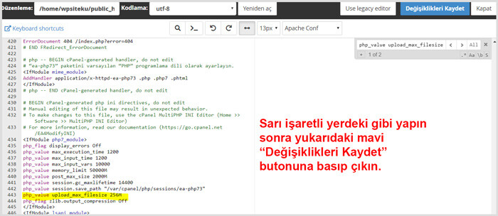 Kodu Gir Değişiklikleri Kaydet